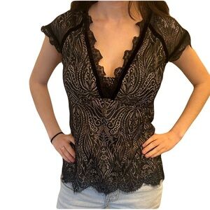 Nanette Lepore NWOT Black Lace Top. Size 2